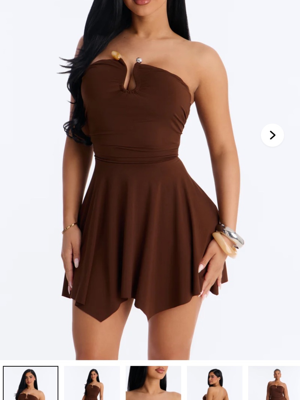 Fashion Nova Chocolate Brown Strapless Fit & Flare Mini Dress